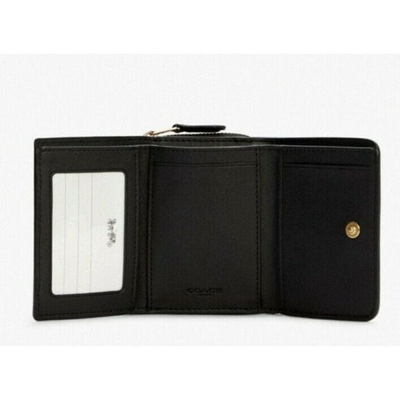 New Coach C6042 Signature Pop Flower Print Small Trifold wallet Brown / Black - Picture 2 of 2